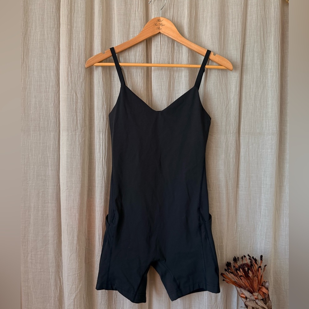 Outdoor Voices Black Romper Jumpsuit with Adjustable Straps